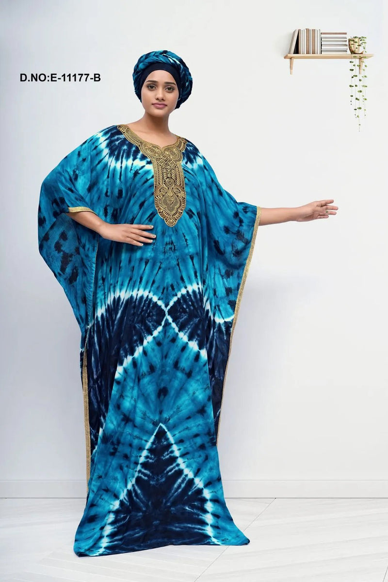 Farasha Gown with Bold Tie - Dye and Gold Yoke - غاجي والا إكسبورت Gajiwala Export