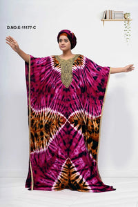 Farasha Gown with Bold Tie - Dye and Gold Yoke - غاجي والا إكسبورت Gajiwala Export