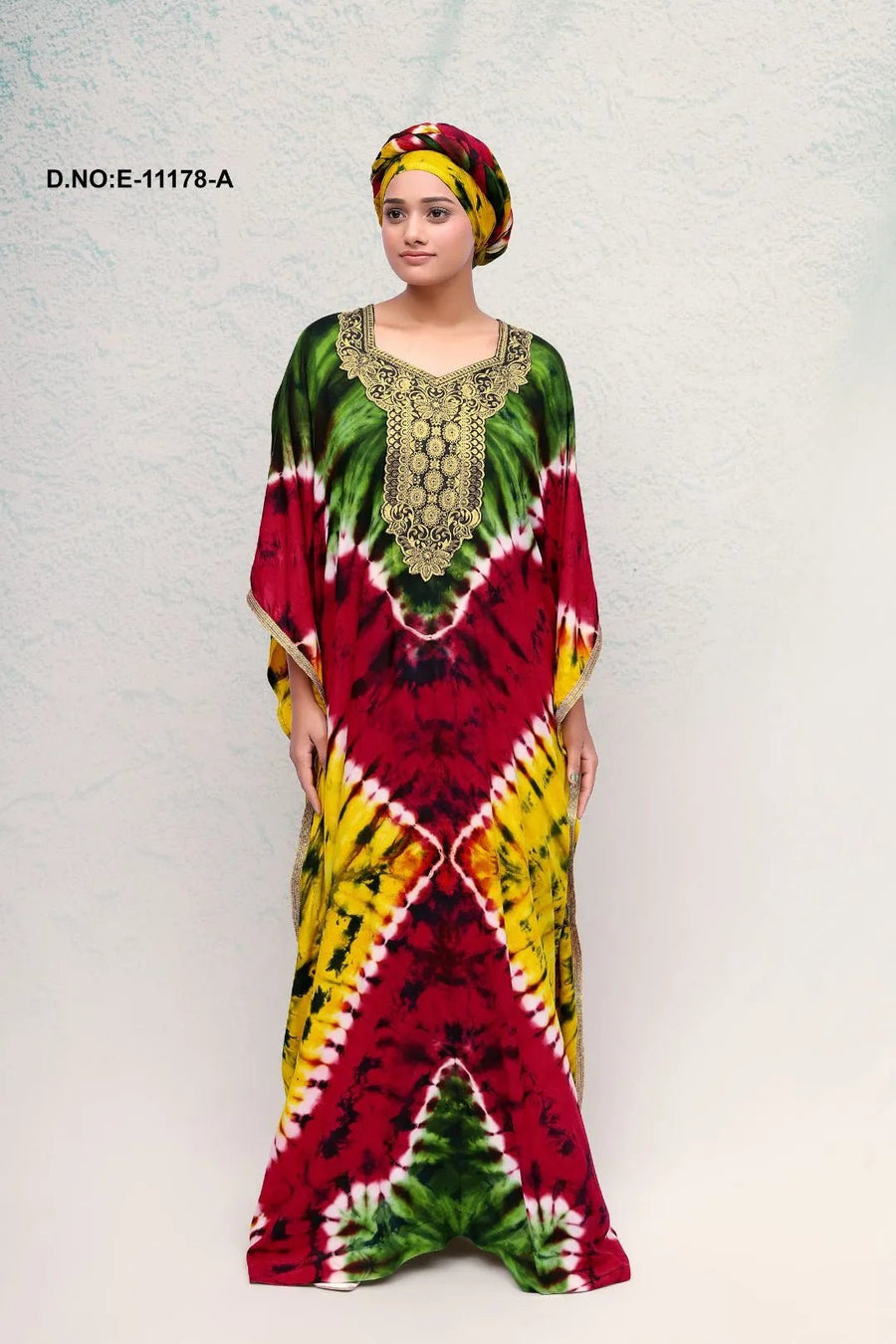 Farasha Gown with Tie - Dye and Embroiered Yoke - غاجي والا إكسبورت Gajiwala Export