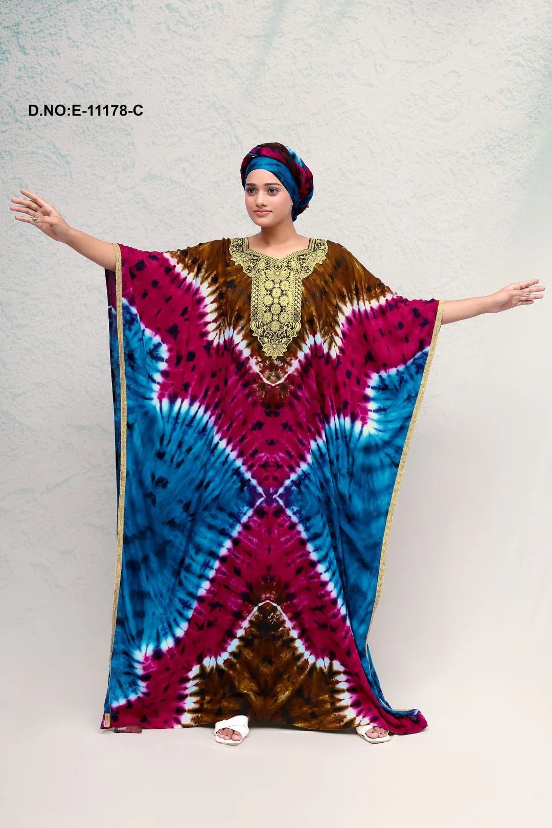 Farasha Gown with Tie - Dye and Embroiered Yoke - غاجي والا إكسبورت Gajiwala Export