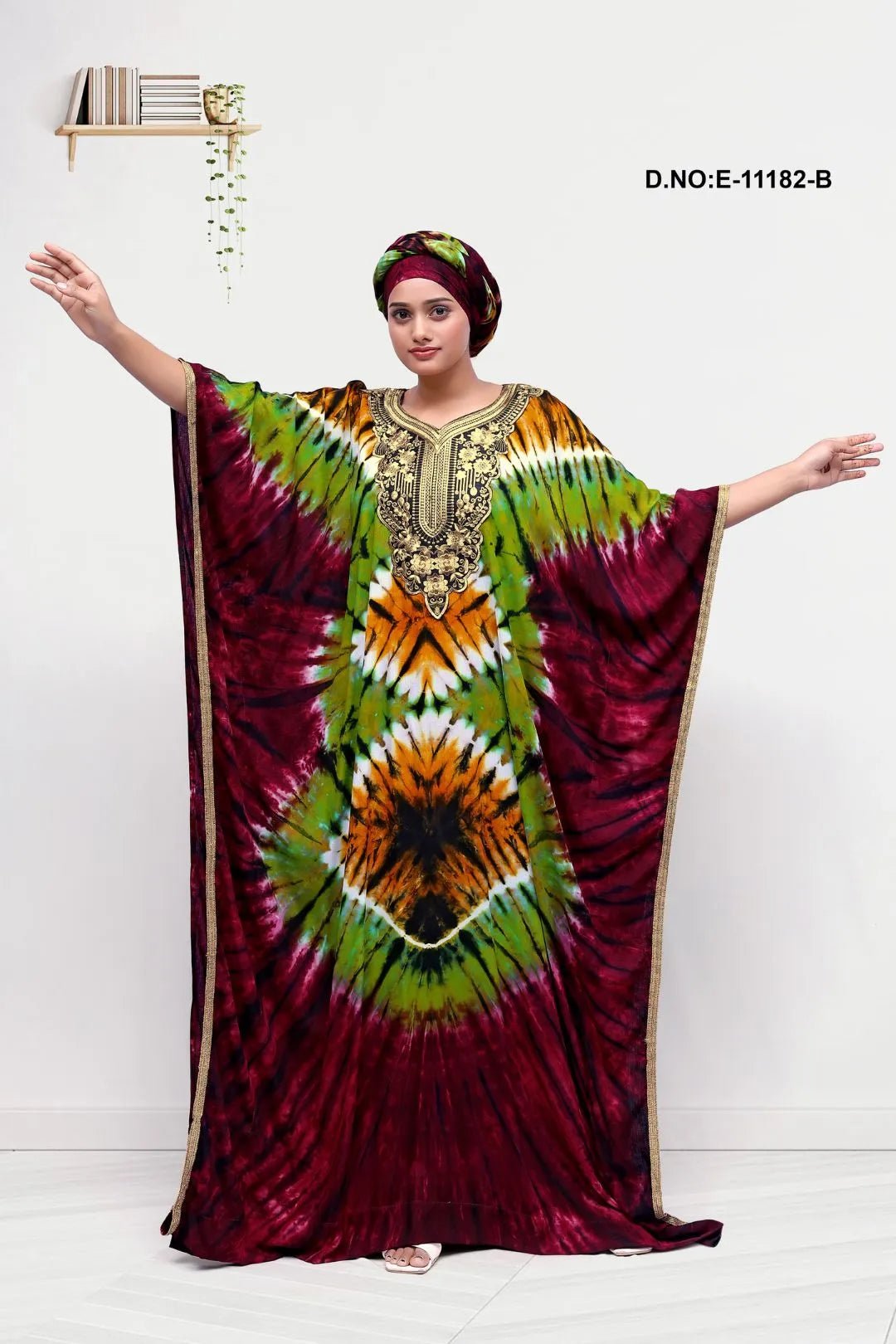 Farasha Gown with Tie - Dye and Gold Embroidery - غاجي والا إكسبورت Gajiwala Export