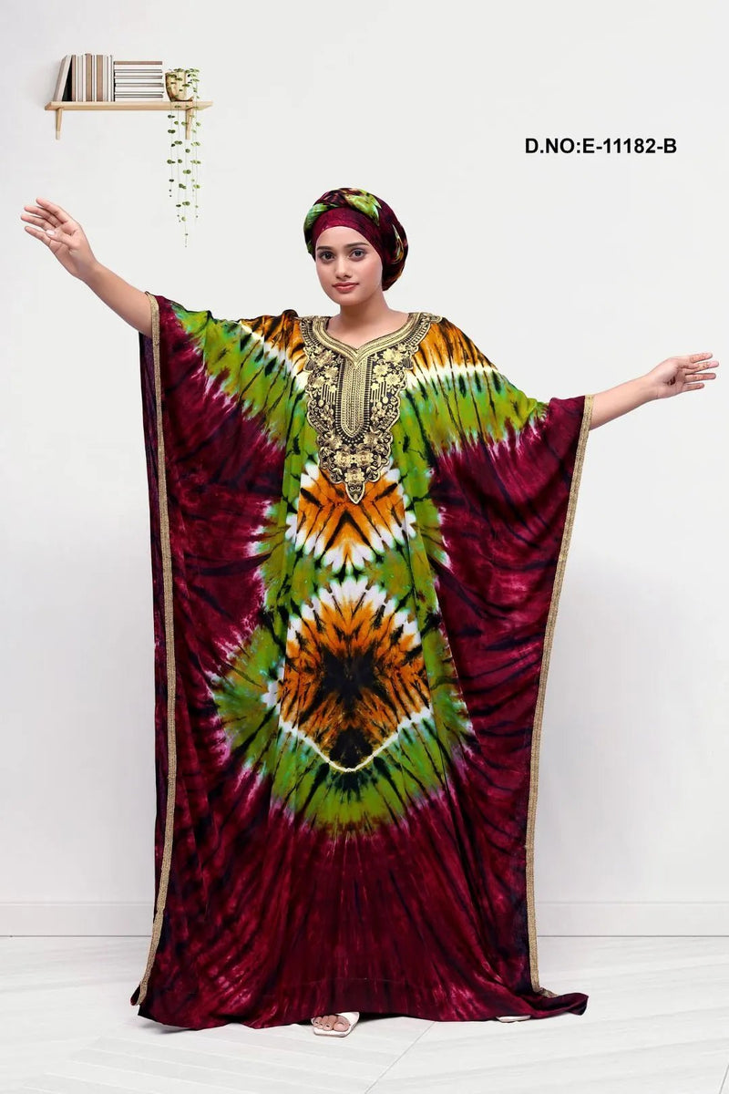 Farasha Gown with Tie - Dye and Gold Embroidery - غاجي والا إكسبورت Gajiwala Export