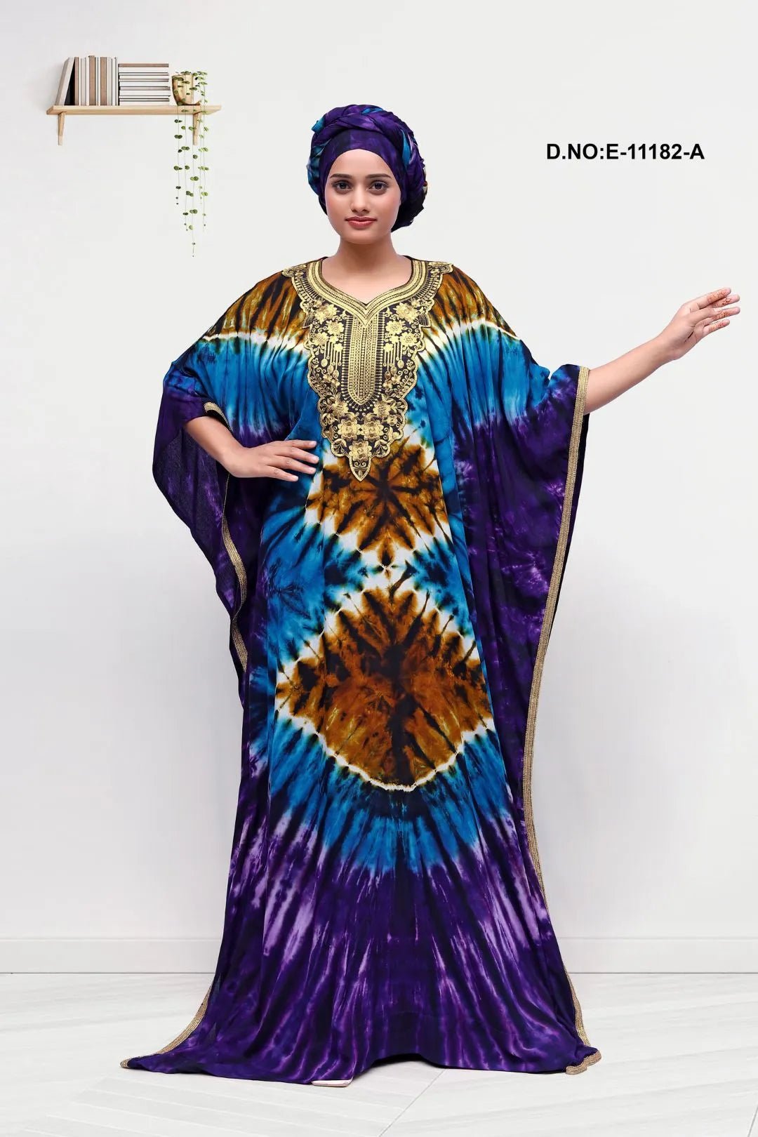 Farasha Gown with Tie - Dye and Gold Embroidery - غاجي والا إكسبورت Gajiwala Export