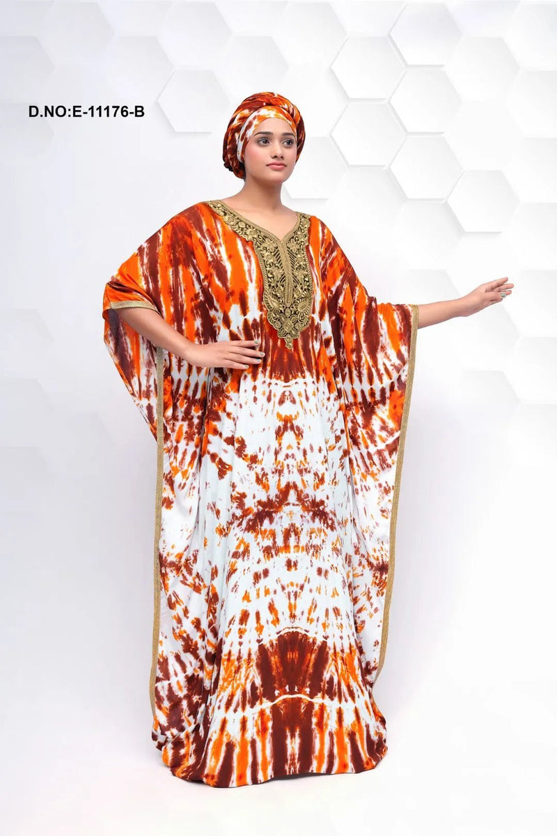 Farasha Gown with Tie - Dye and Gold Yoke - غاجي والا إكسبورت Gajiwala Export