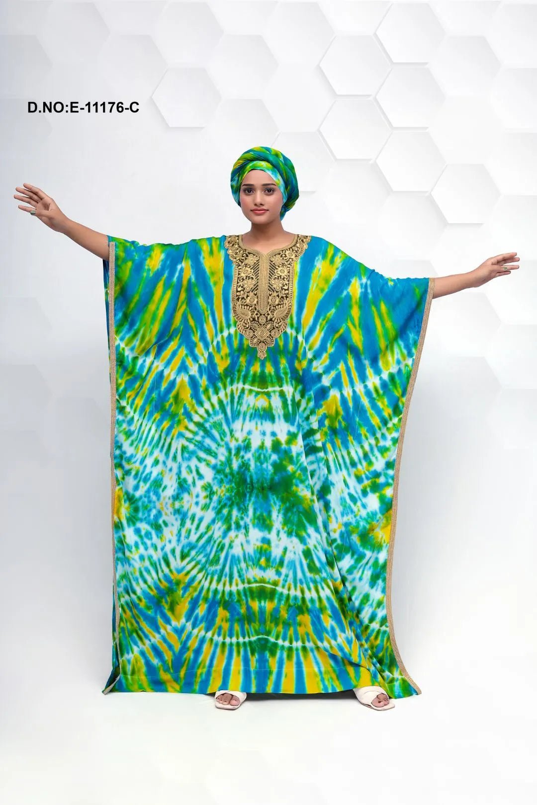 Farasha Gown with Tie - Dye and Gold Yoke - غاجي والا إكسبورت Gajiwala Export