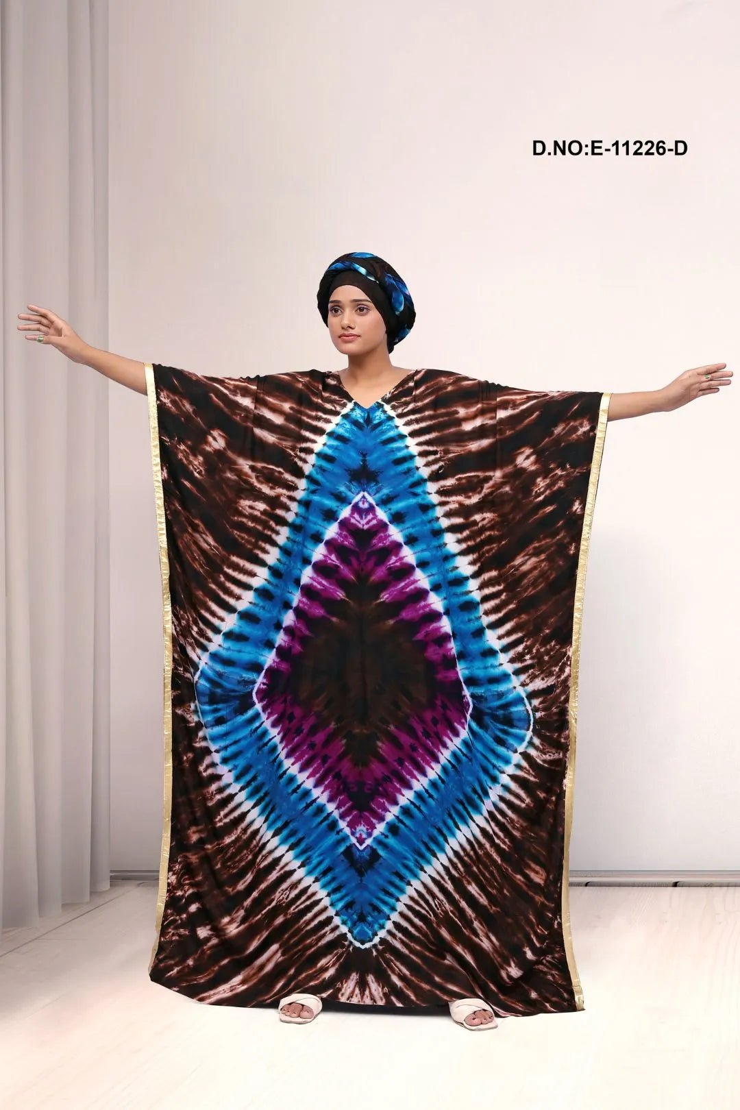 Farasha Kaftan Gown with Bold Diamond Tie - Dye - غاجي والا إكسبورت Gajiwala Export