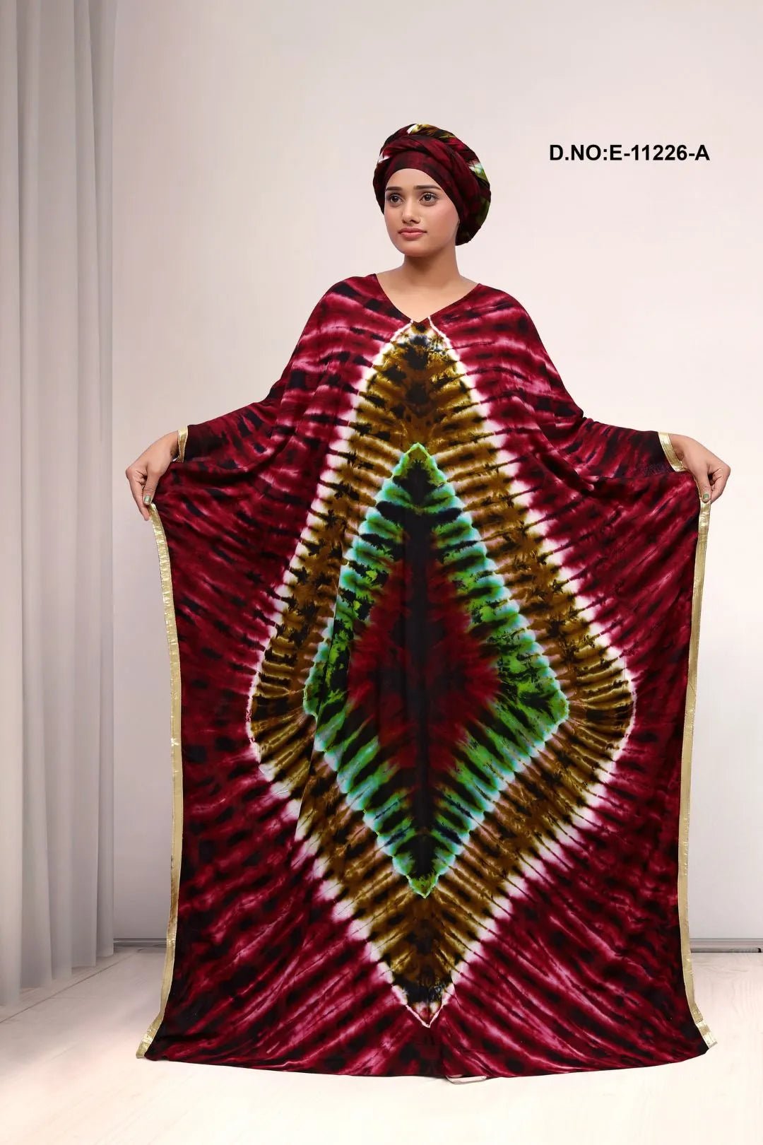 Farasha Kaftan Gown with Bold Diamond Tie - Dye - غاجي والا إكسبورت Gajiwala Export