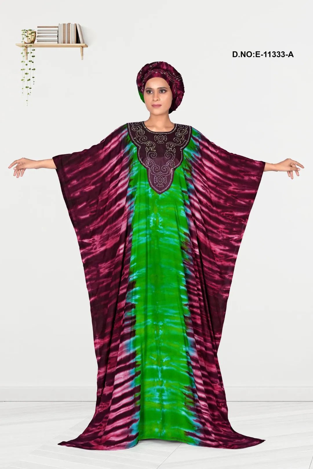 Farasha Kaftan Gown with Embroidered Stripe Art - غاجي والا إكسبورت Gajiwala Export