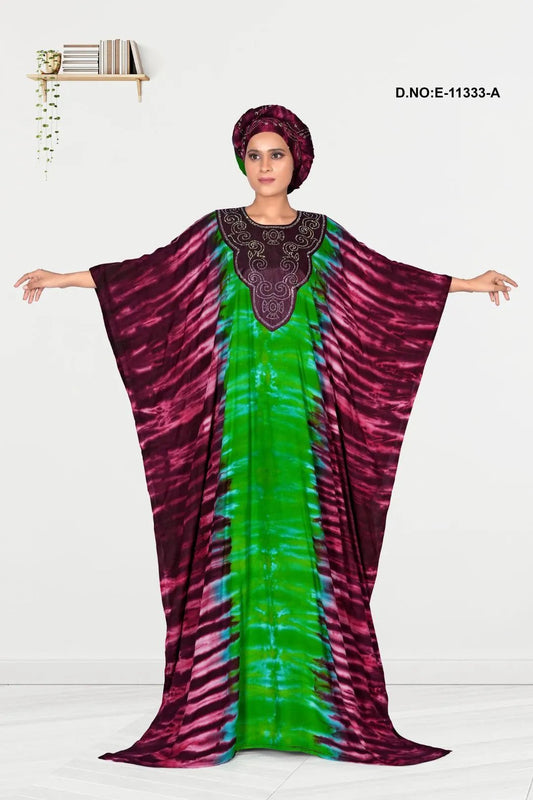 Farasha Kaftan Gown with Embroidered Stripe Art - غاجي والا إكسبورت Gajiwala Export