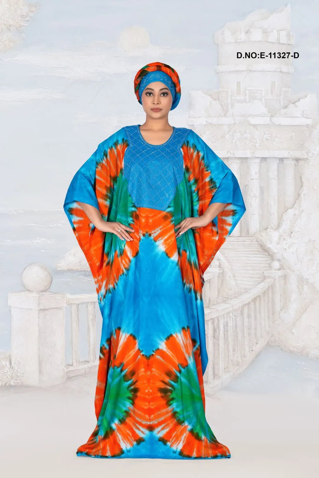 Farasha Kaftan Gown with Emerald Beaded Yoke - غاجي والا إكسبورت Gajiwala Export