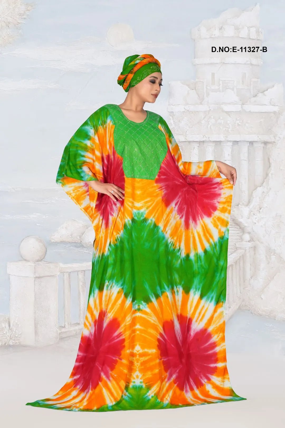 Farasha Kaftan Gown with Emerald Beaded Yoke - غاجي والا إكسبورت Gajiwala Export