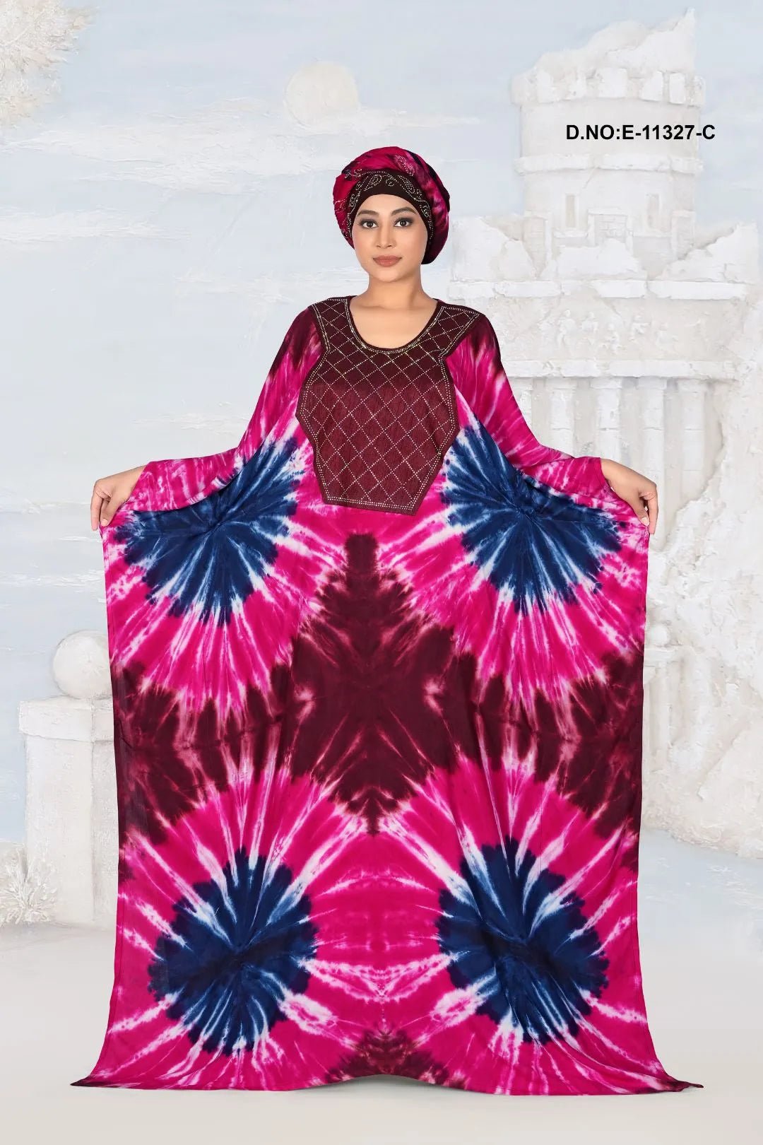 Farasha Kaftan Gown with Emerald Beaded Yoke - غاجي والا إكسبورت Gajiwala Export