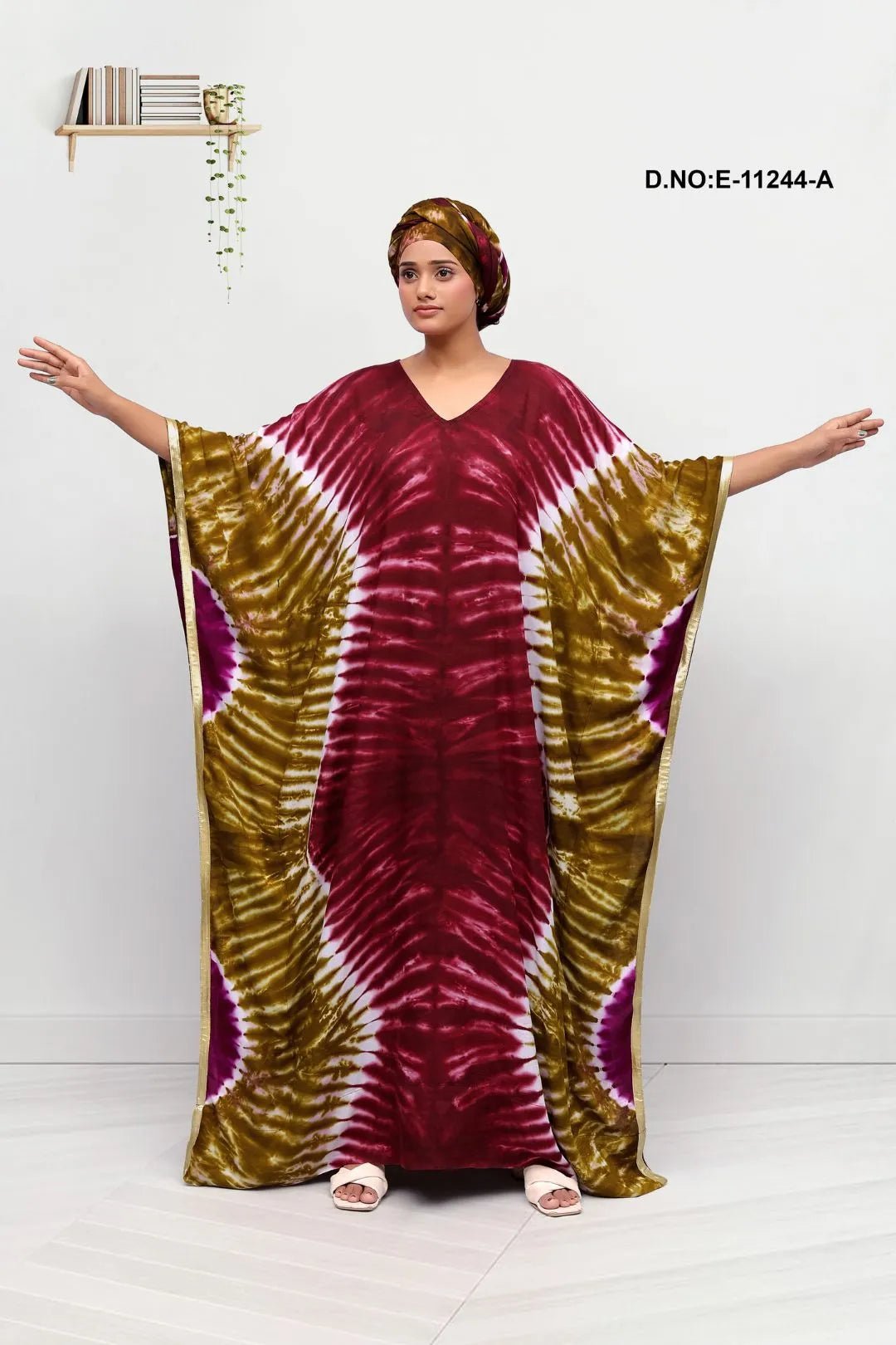 Farasha Kaftan Gown with Graphic Tie - Dye - غاجي والا إكسبورت Gajiwala Export