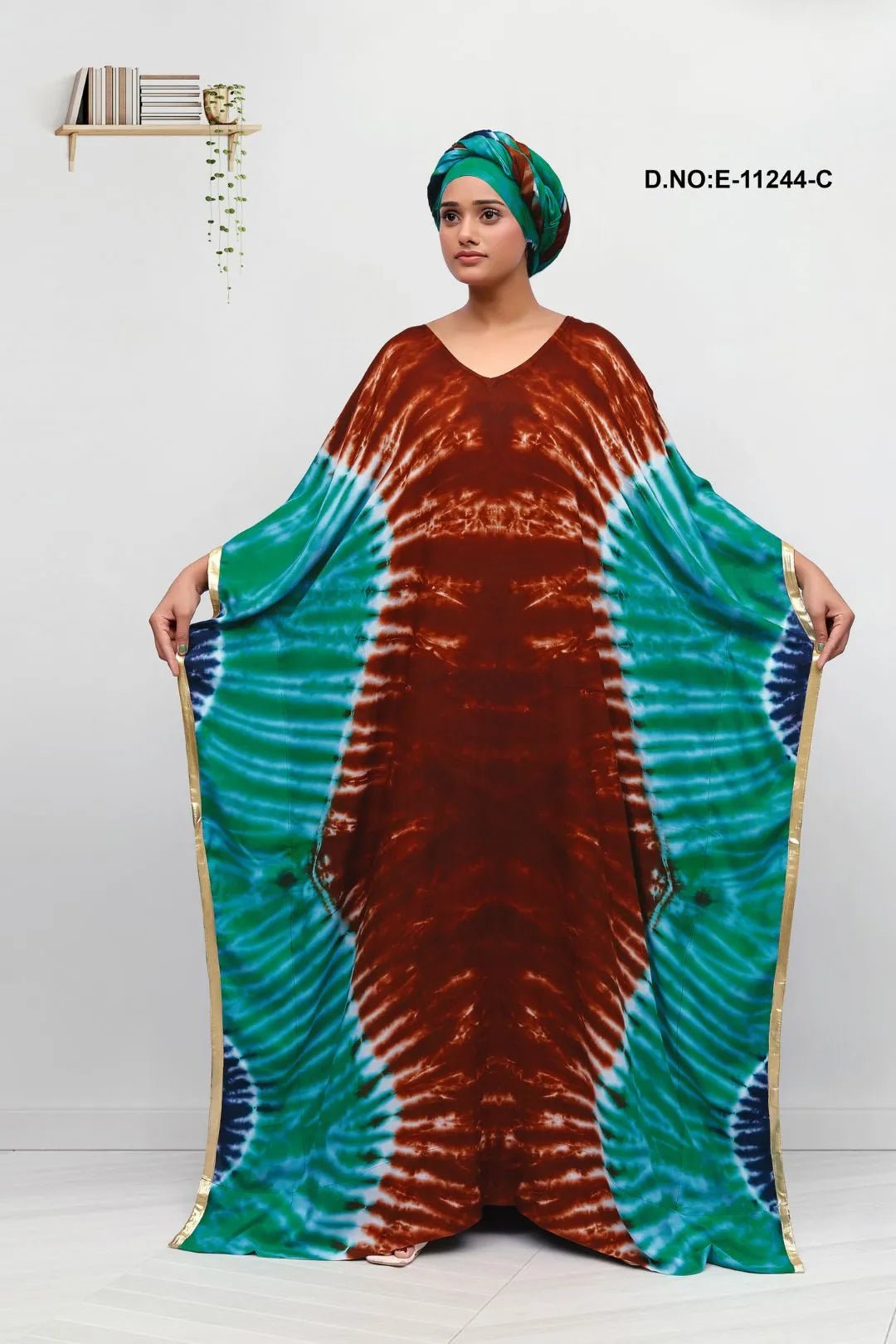 Farasha Kaftan Gown with Graphic Tie - Dye - غاجي والا إكسبورت Gajiwala Export