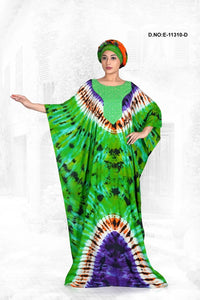Farasha Kaftan Gown with Tie - Dye Motif Yoke - غاجي والا إكسبورت Gajiwala Export