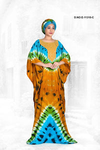 Farasha Kaftan Gown with Tie - Dye Motif Yoke - غاجي والا إكسبورت Gajiwala Export