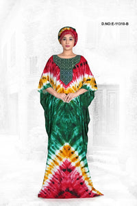Farasha Kaftan Gown with Tie - Dye Motif Yoke - غاجي والا إكسبورت Gajiwala Export