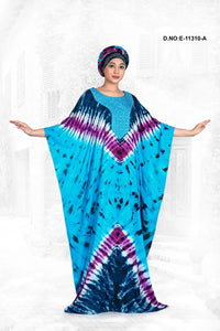 Farasha Kaftan Gown with Tie - Dye Motif Yoke - غاجي والا إكسبورت Gajiwala Export