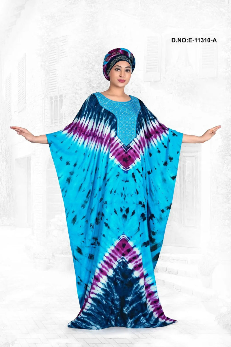 Farasha Kaftan Gown with Tie - Dye Motif Yoke - غاجي والا إكسبورت Gajiwala Export