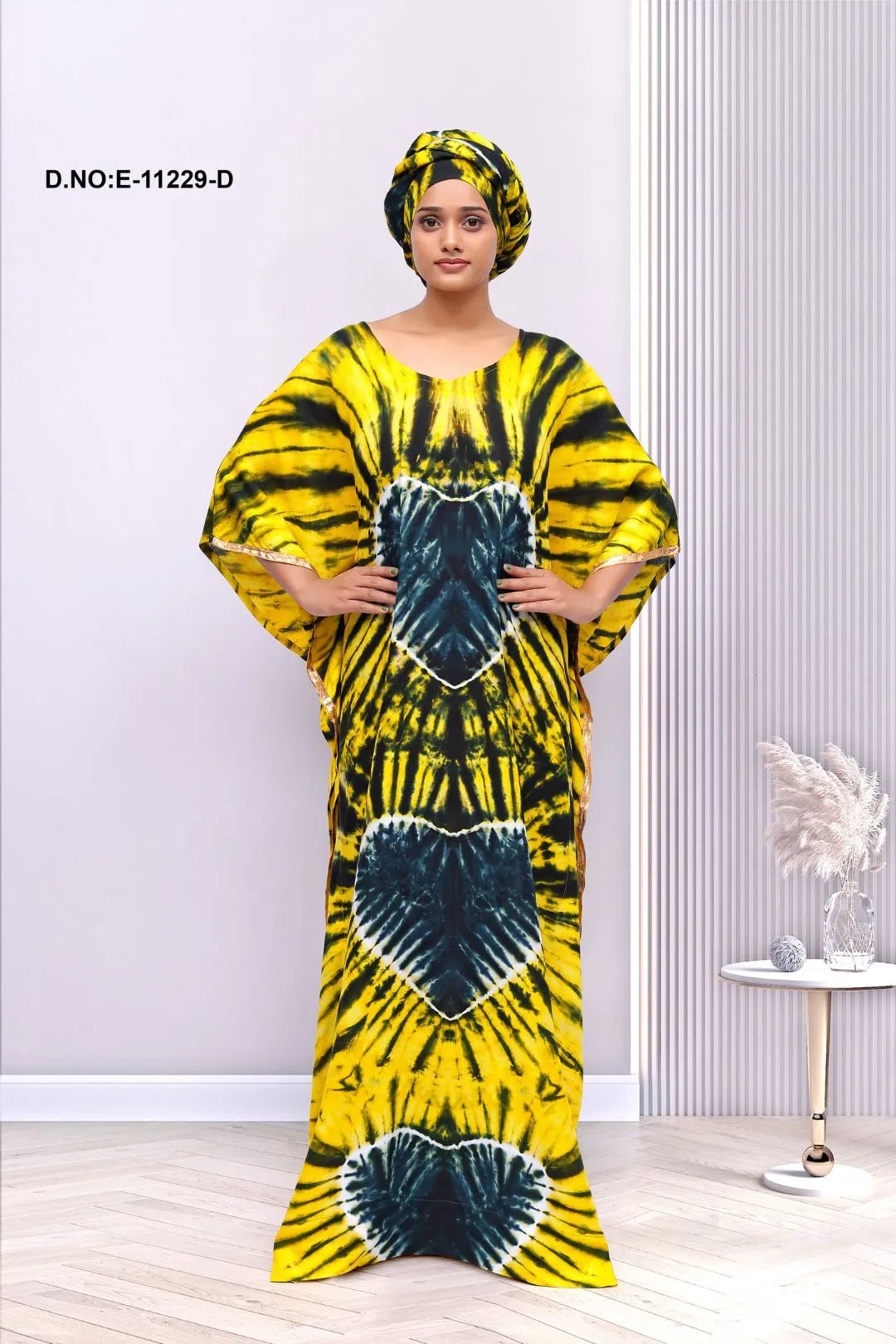 Farasha Kaftan Gown with Vertical Heart Tie - Dye - غاجي والا إكسبورت Gajiwala Export