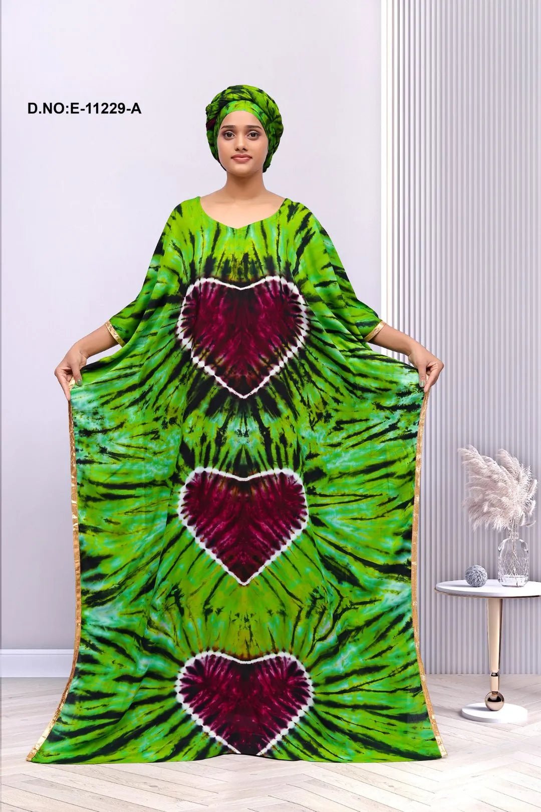 Farasha Kaftan Gown with Vertical Heart Tie - Dye - غاجي والا إكسبورت Gajiwala Export