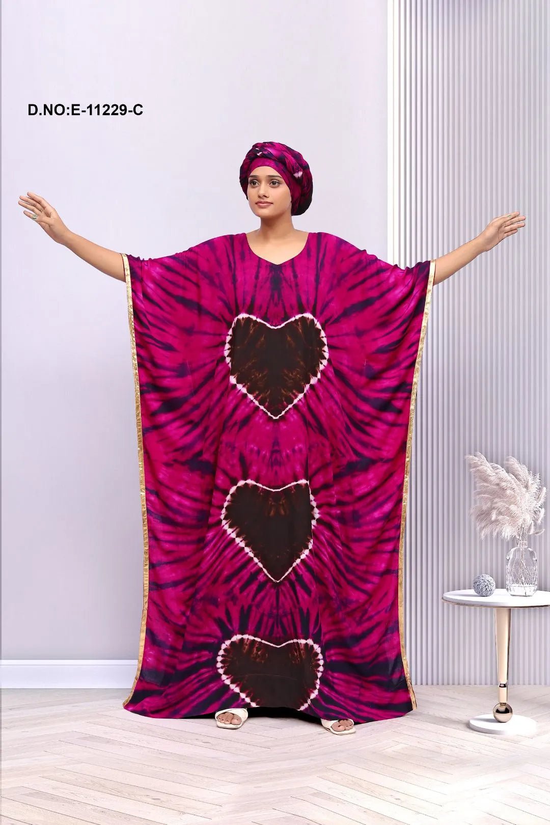 Farasha Kaftan Gown with Vertical Heart Tie - Dye - غاجي والا إكسبورت Gajiwala Export