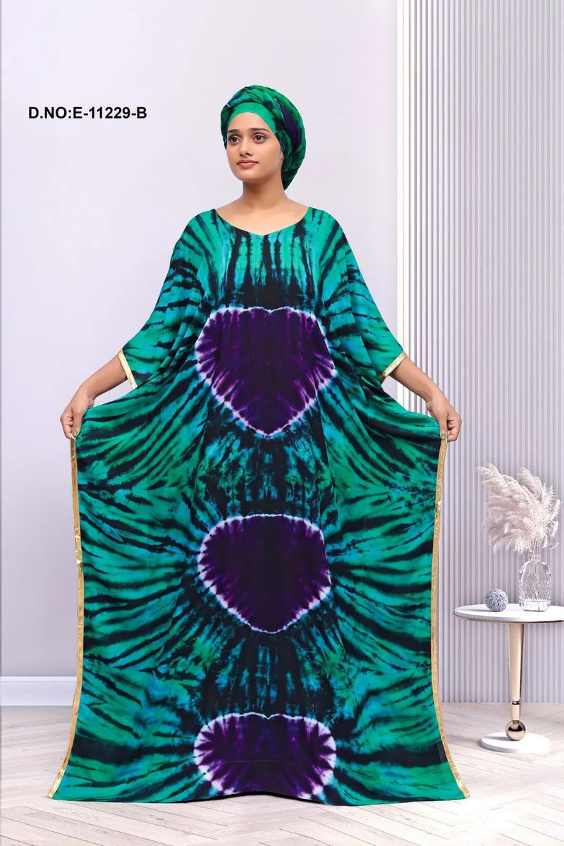 Farasha Kaftan Gown with Vertical Heart Tie - Dye - غاجي والا إكسبورت Gajiwala Export