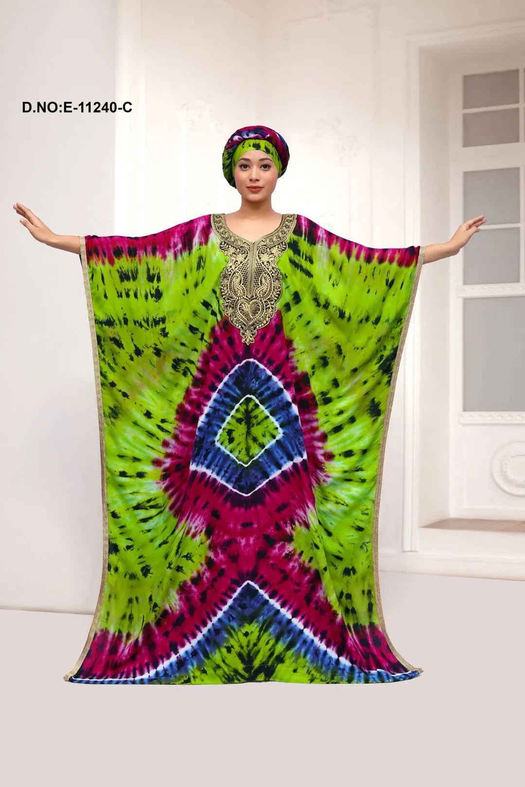 Farasha Kaftan with Gold Embroidery Yoke - غاجي والا إكسبورت Gajiwala Export