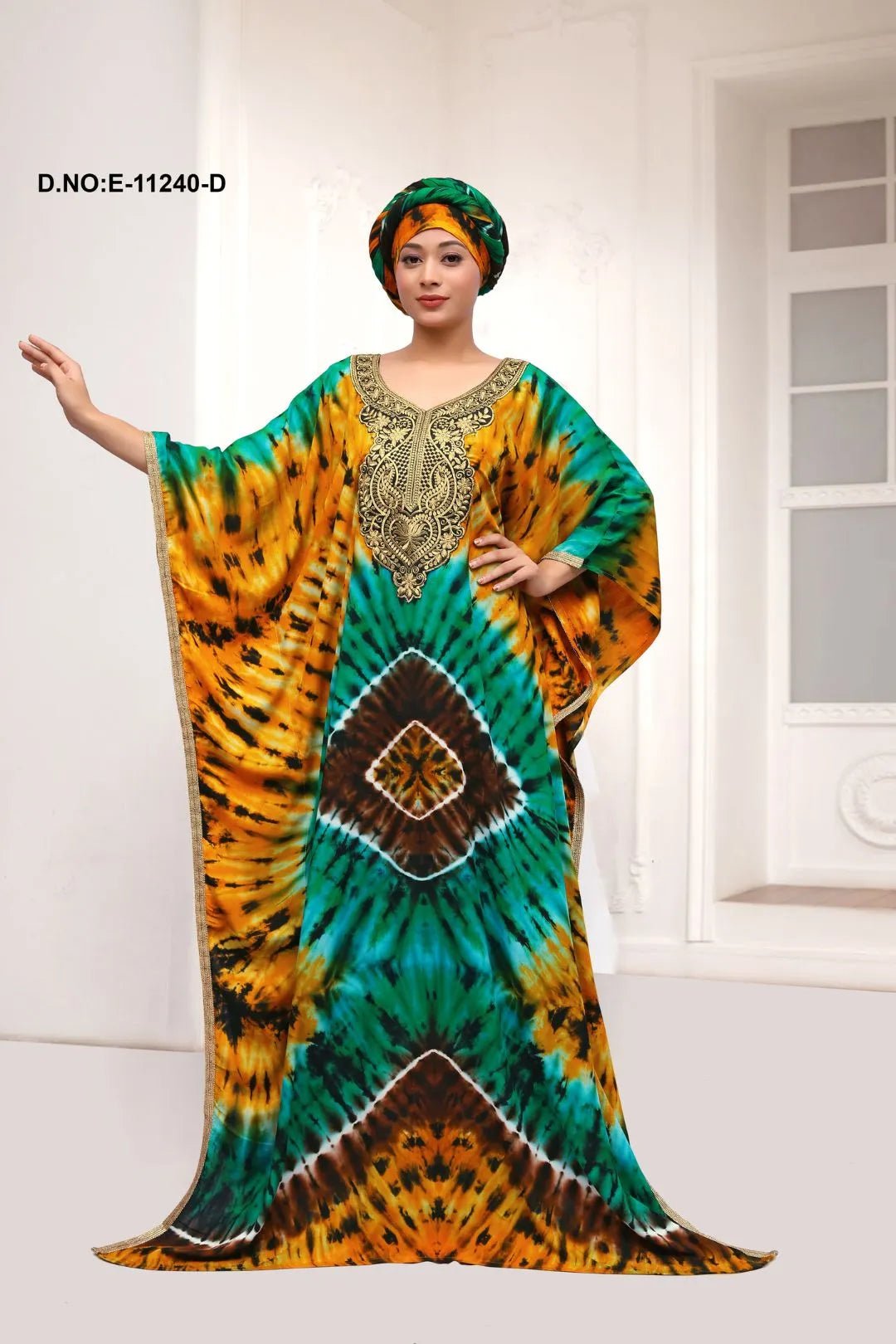 Farasha Kaftan with Gold Embroidery Yoke - غاجي والا إكسبورت Gajiwala Export