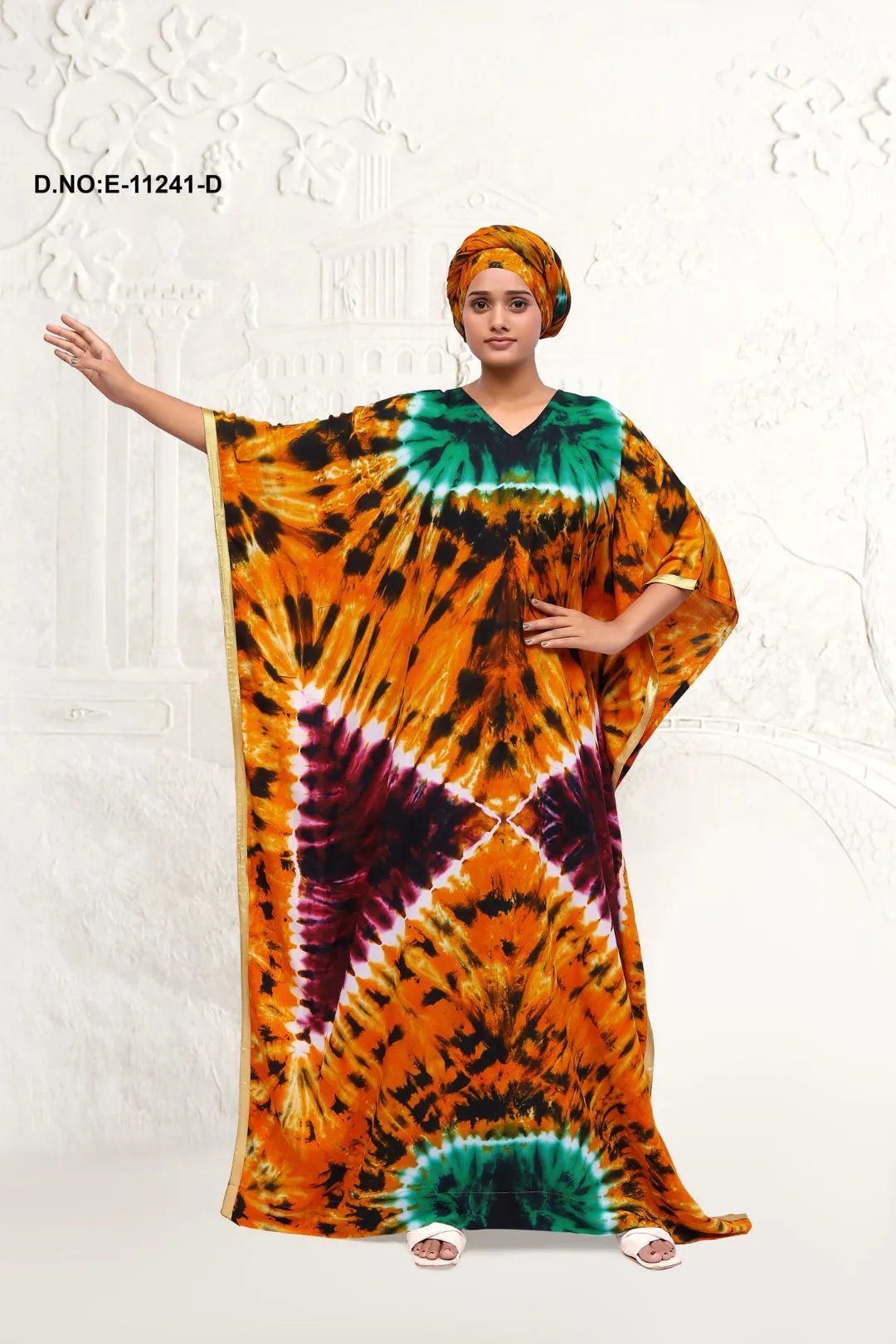 Farasha Kaftan with Graphic Emerald Tie - Dye - غاجي والا إكسبورت Gajiwala Export