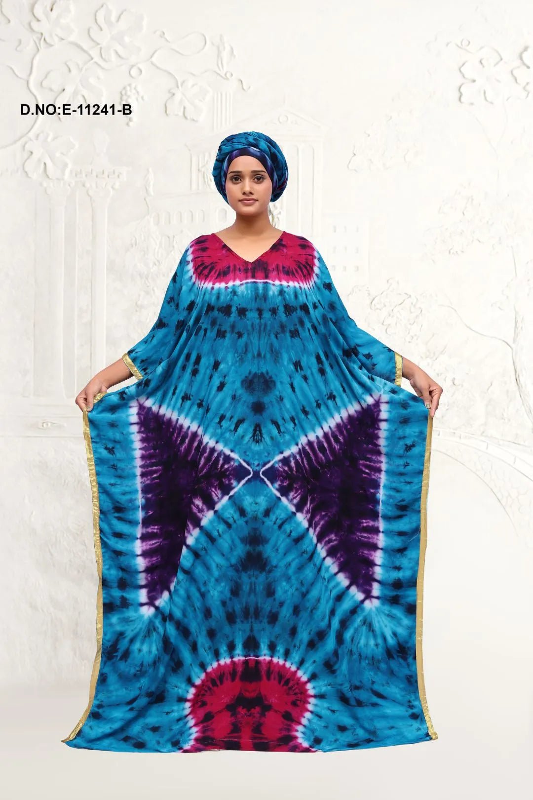 Farasha Kaftan with Graphic Emerald Tie - Dye - غاجي والا إكسبورت Gajiwala Export