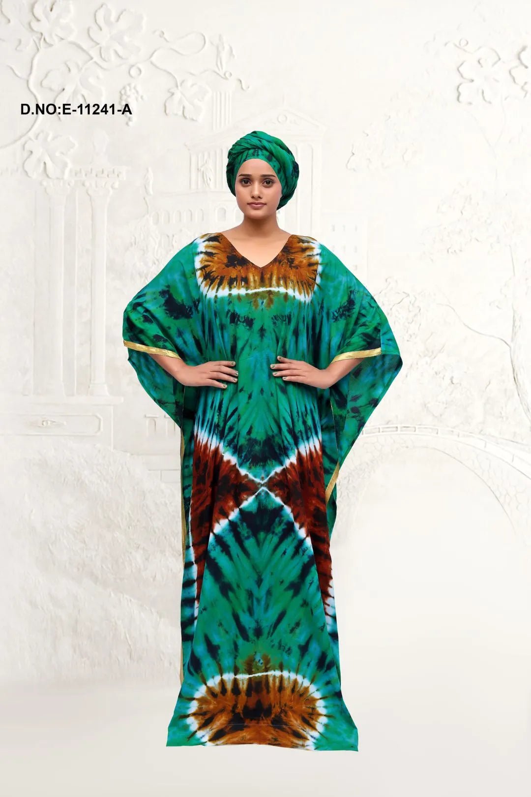 Farasha Kaftan with Graphic Emerald Tie - Dye - غاجي والا إكسبورت Gajiwala Export