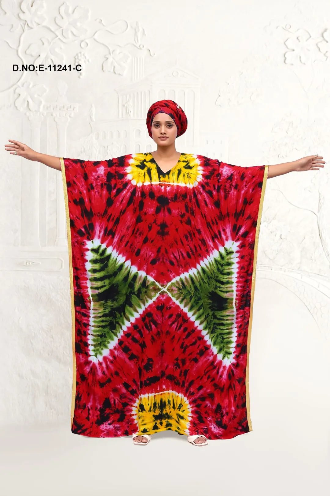 Farasha Kaftan with Graphic Emerald Tie - Dye - غاجي والا إكسبورت Gajiwala Export