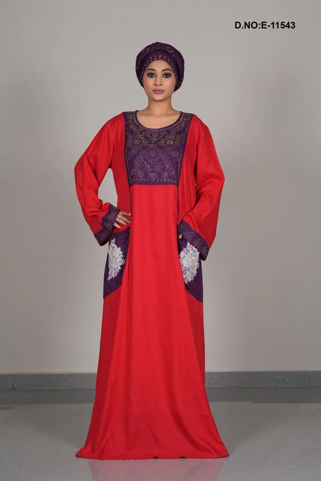 Festive Color - Block Kaftan with Silver Embroidery - غاجي والا إكسبورت Gajiwala Export