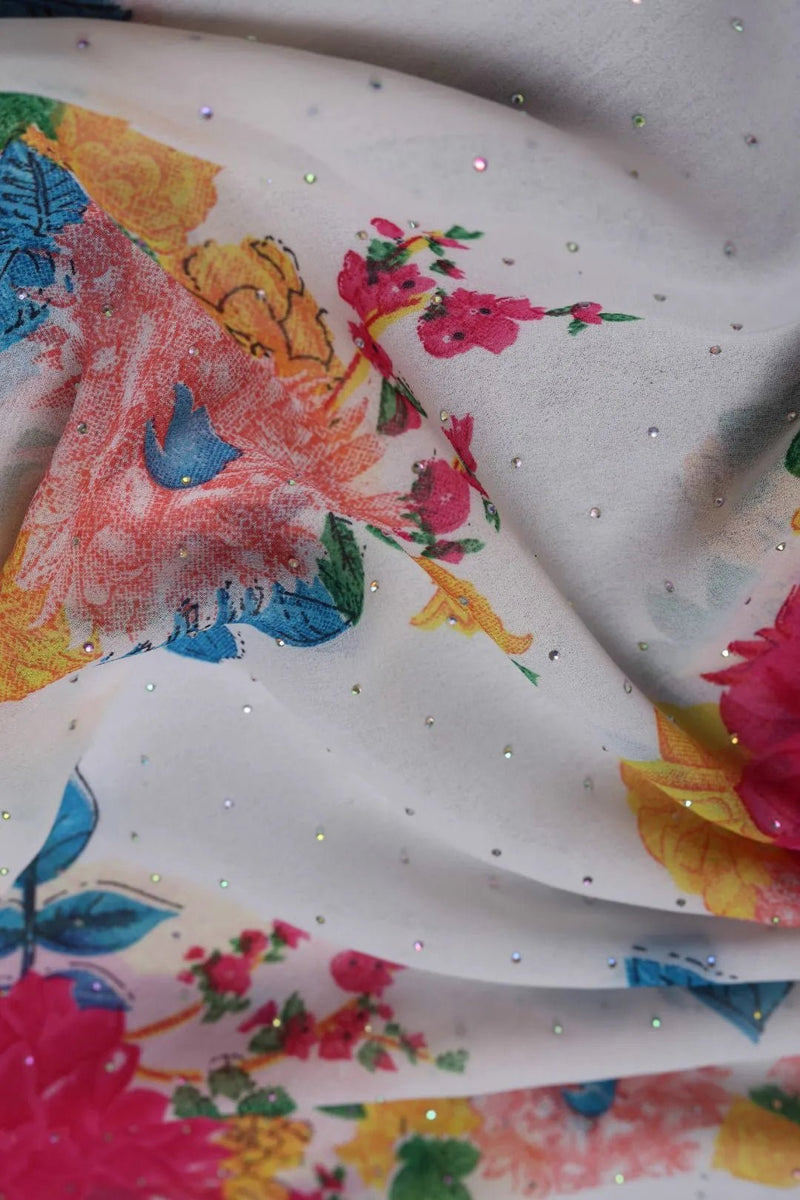 Multi-Color Floral Panel Beaded Stole Luxury Designer Scarf for Women- غاجي والا إكسبورت Gajiwala Export