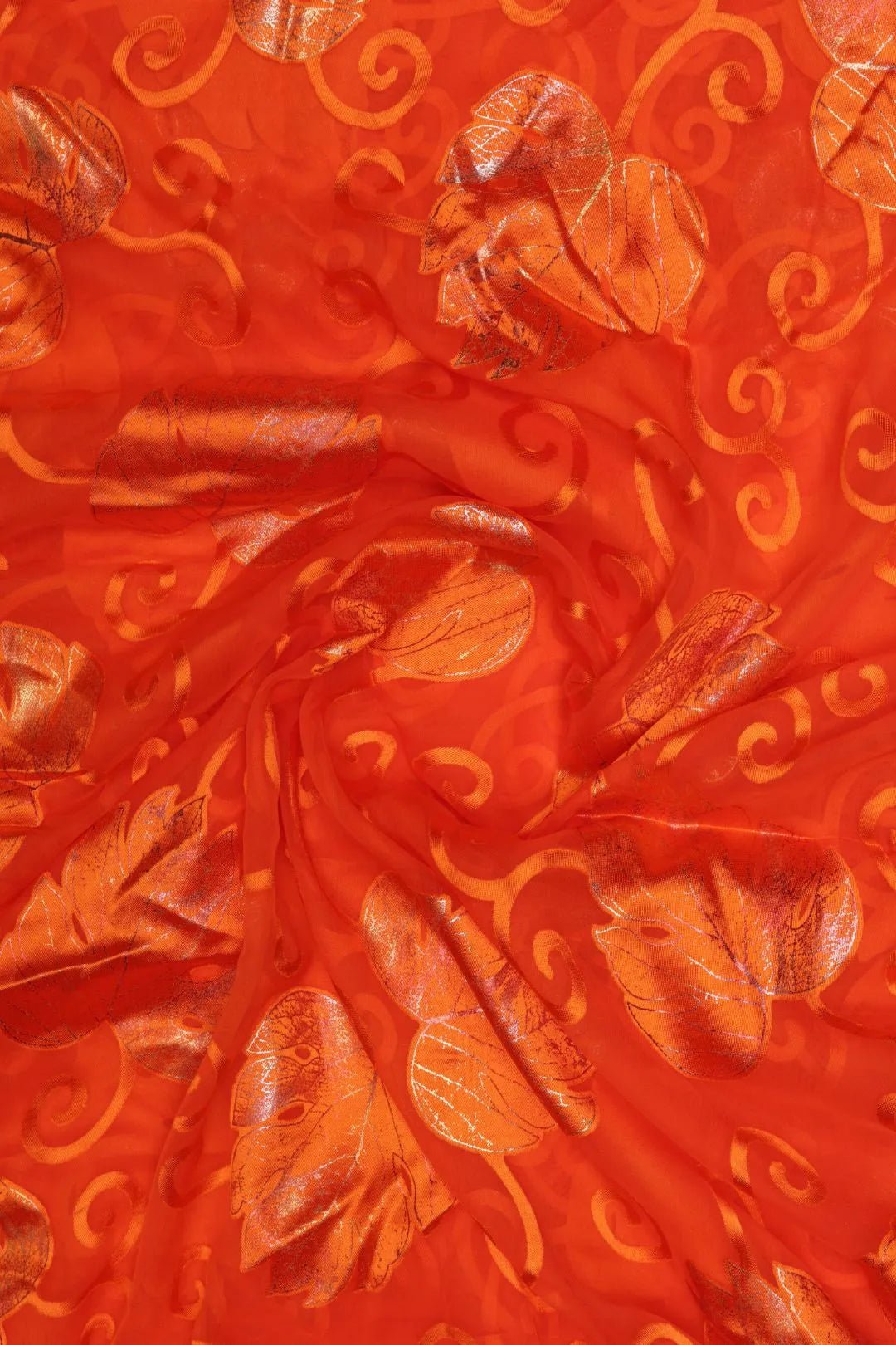 Fiery Orange Brasso Fabric with Sparkling Silver-Orange - غاجي والا إكسبورت Gajiwala Export