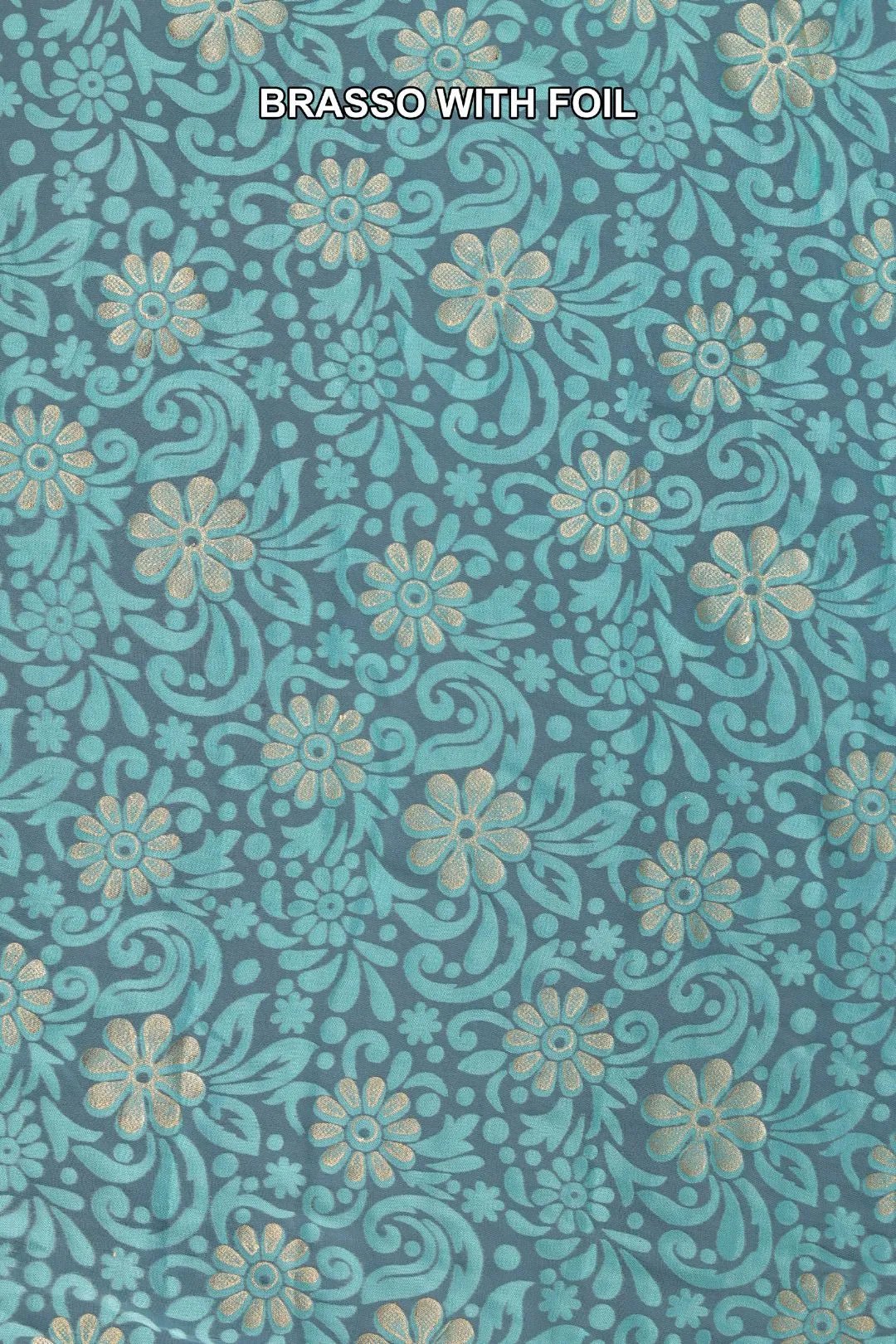 Floral Brasso with Champagne Foil Accents Fabric - غاجي والا إكسبورت Gajiwala Export
