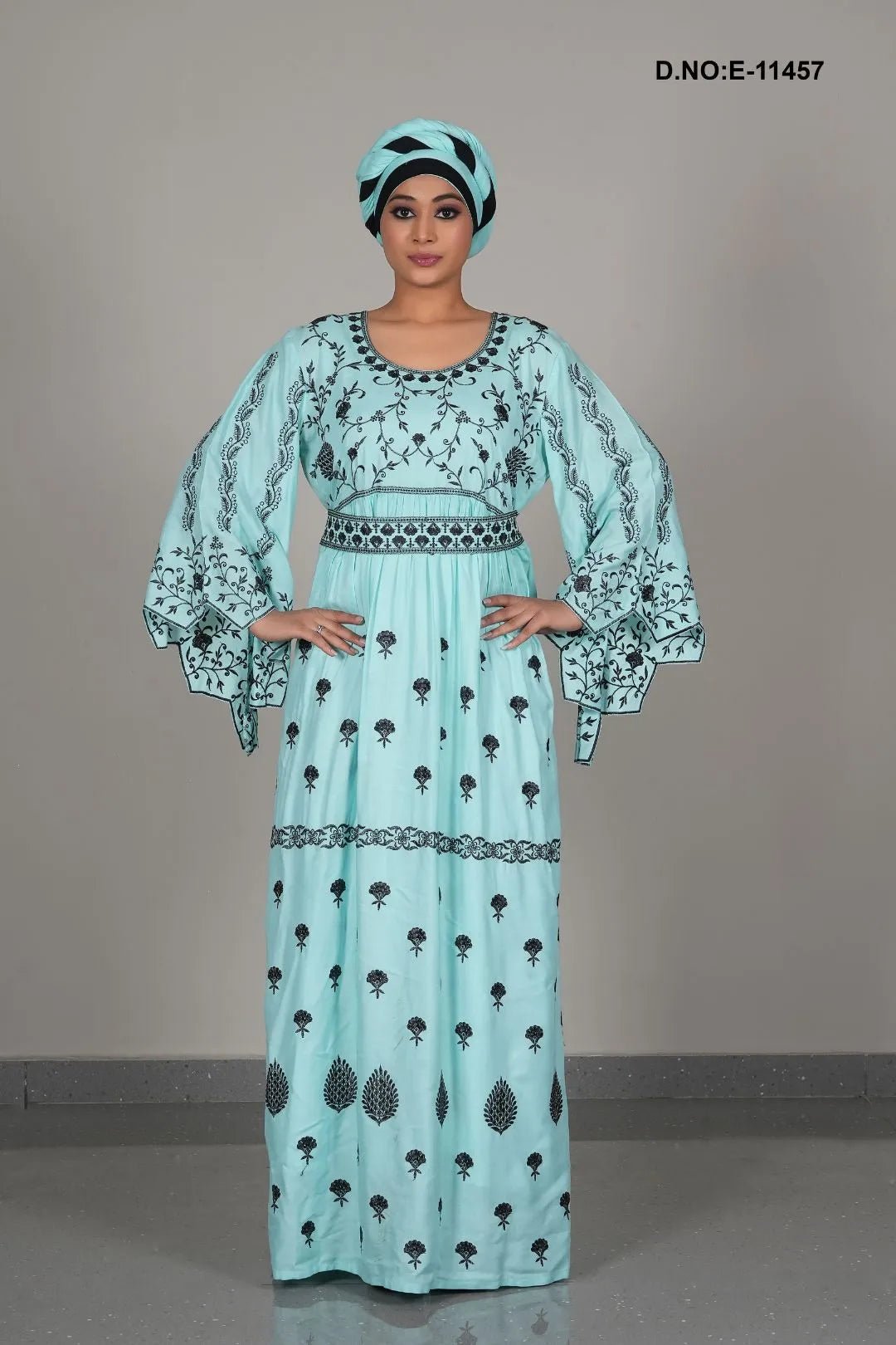Floral Embroidered Kaftan Dress with Bell Sleeves - غاجي والا إكسبورت Gajiwala Export
