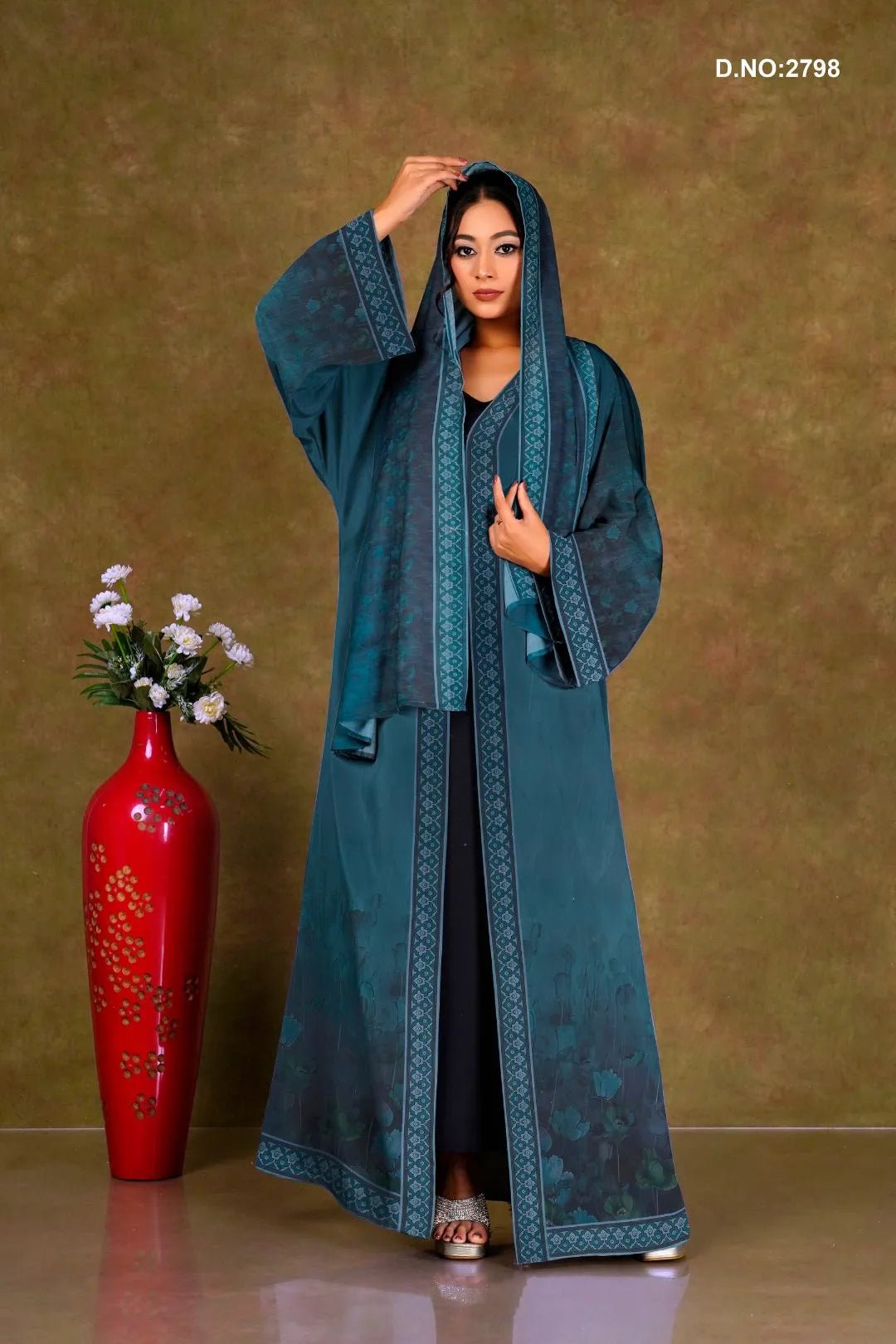 Floral Print Chiffon Shrug with Geometric Border - غاجي والا إكسبورت Gajiwala Export