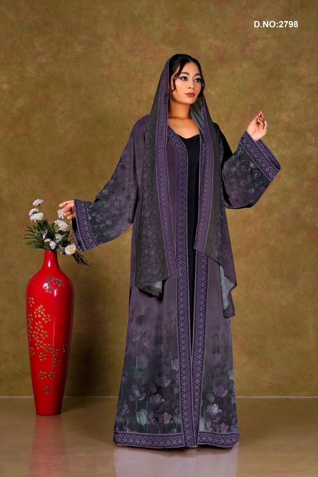 Floral Print Chiffon Shrug with Geometric Border - غاجي والا إكسبورت Gajiwala Export