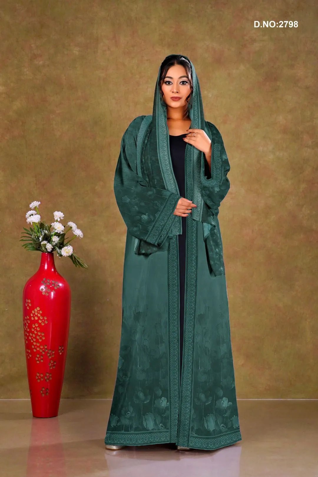 Floral Print Chiffon Shrug with Geometric Border - غاجي والا إكسبورت Gajiwala Export