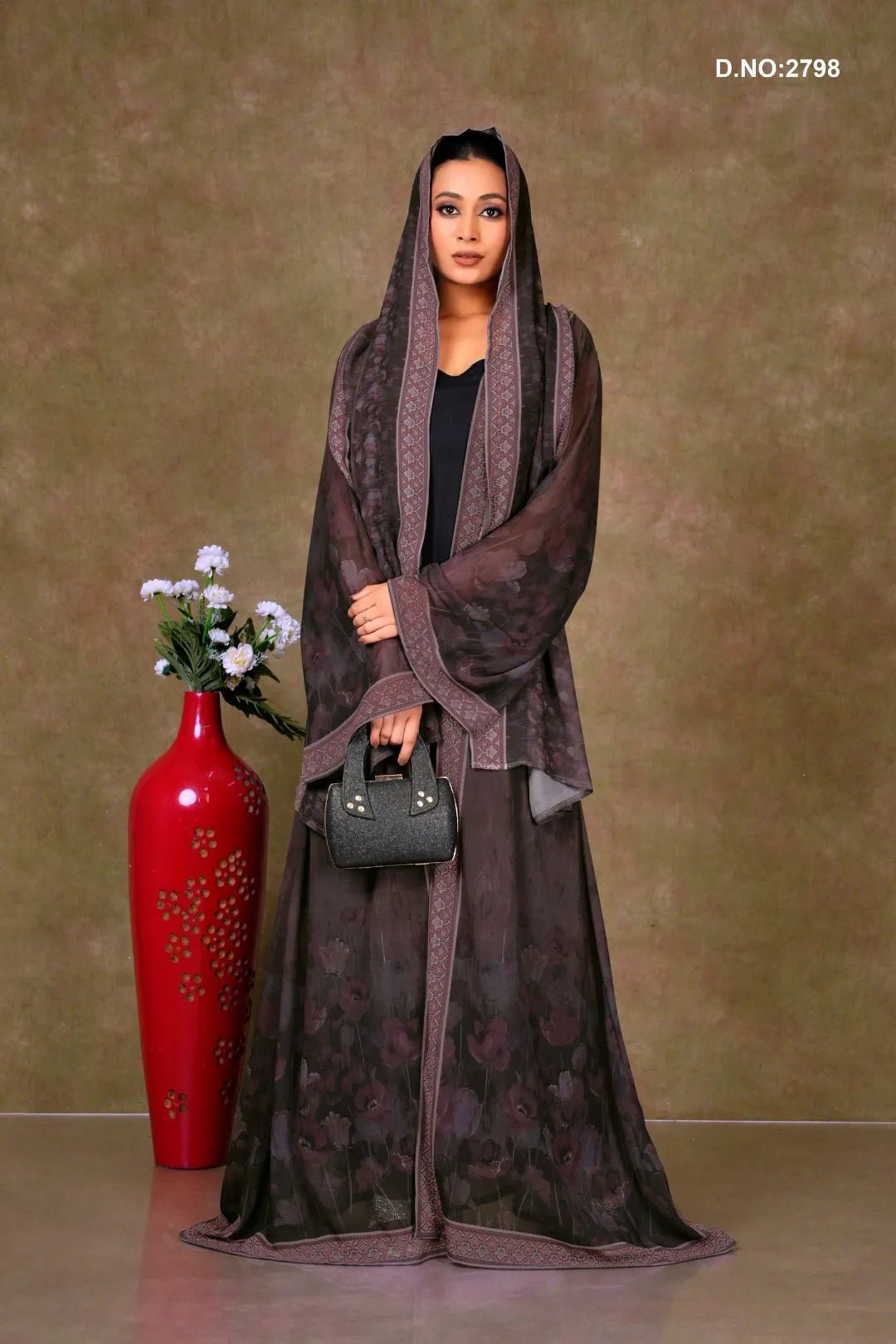 Floral Print Chiffon Shrug with Geometric Border - غاجي والا إكسبورت Gajiwala Export