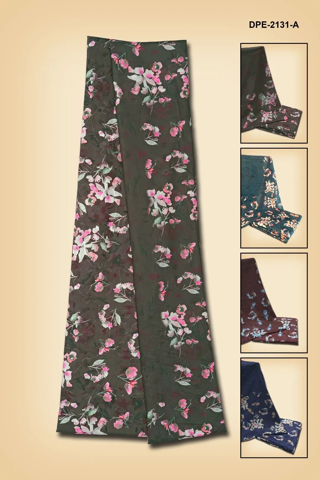 Floral Print Dress Material with Tonal Panel - غاجي والا إكسبورت Gajiwala Export