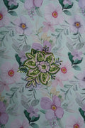 Floral Print with Green & Gold Sequin Cluster Fabric - غاجي والا إكسبورت Gajiwala Export