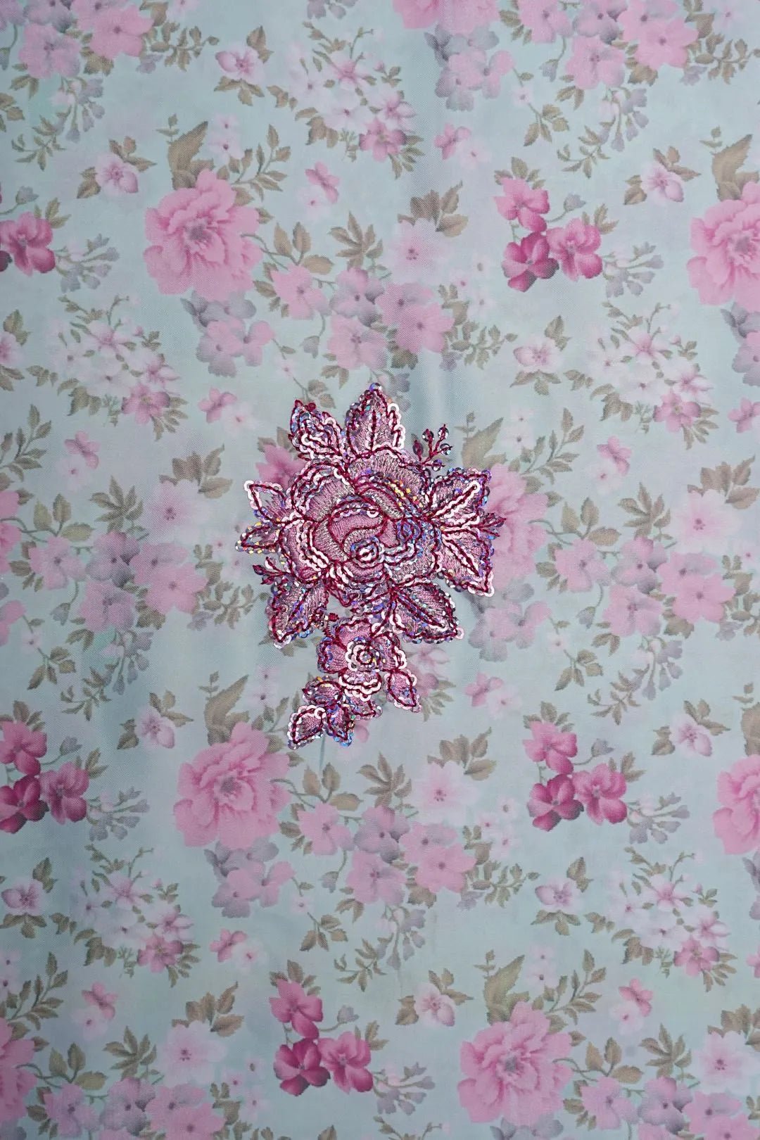 Floral Print with Pink Sequin Cluster Fabric - غاجي والا إكسبورت Gajiwala Export