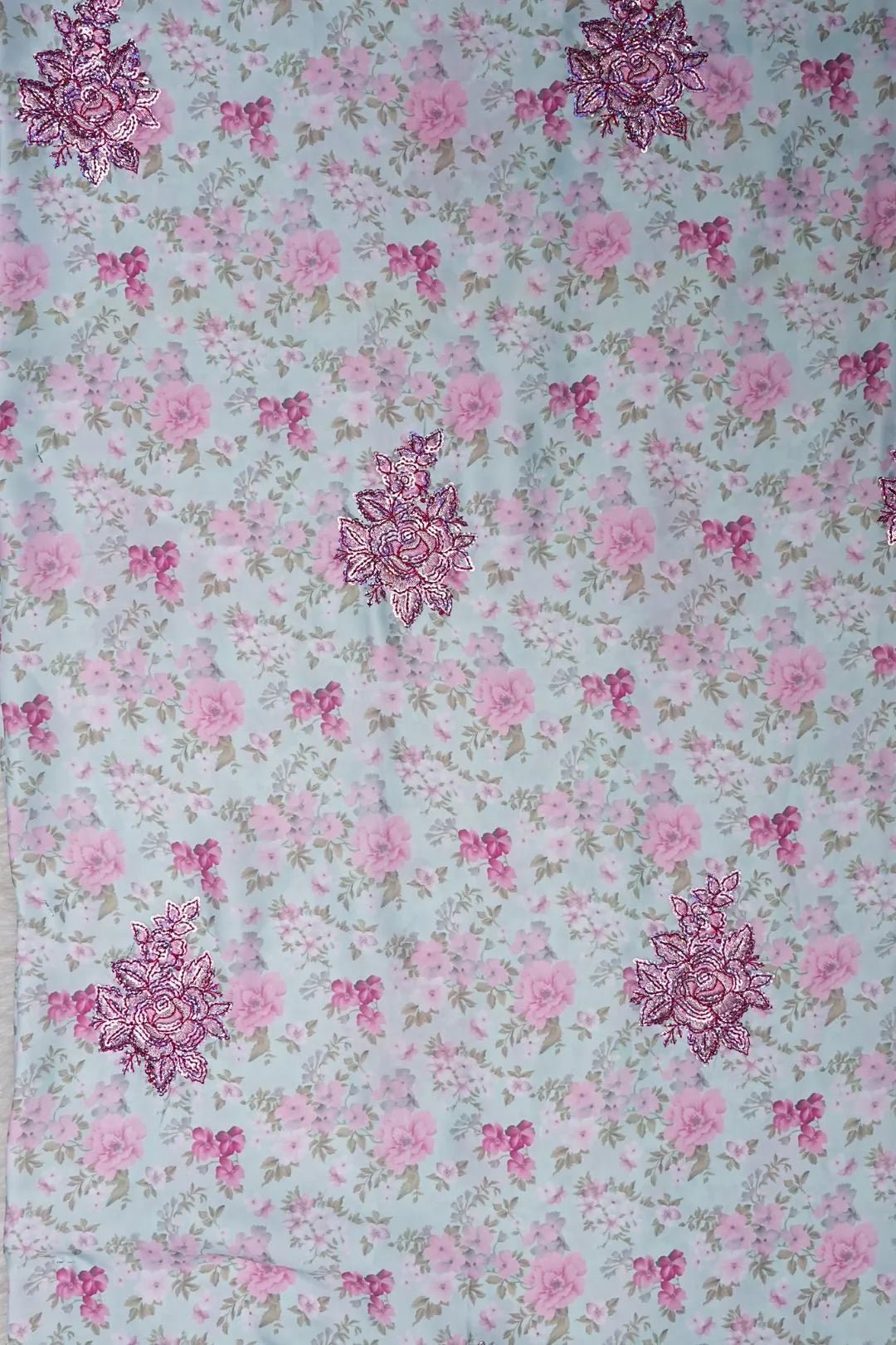 Floral Print with Pink Sequin Cluster Fabric - غاجي والا إكسبورت Gajiwala Export