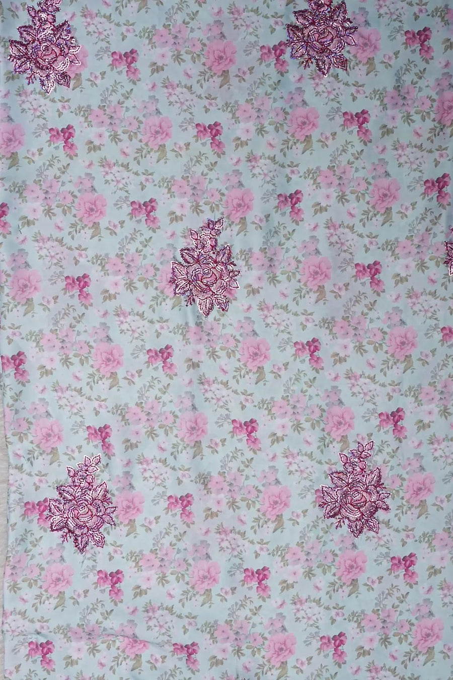 Floral Print with Pink Sequin Cluster Fabric - غاجي والا إكسبورت Gajiwala Export