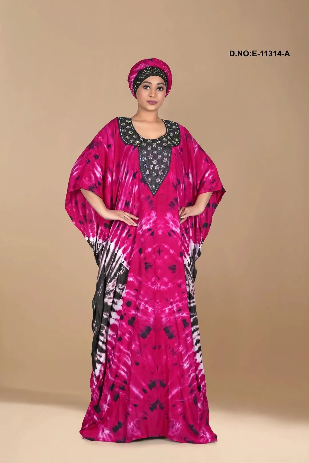 Fuchsia Farasha Gown with Jet Beaded Yoke - غاجي والا إكسبورت Gajiwala Export