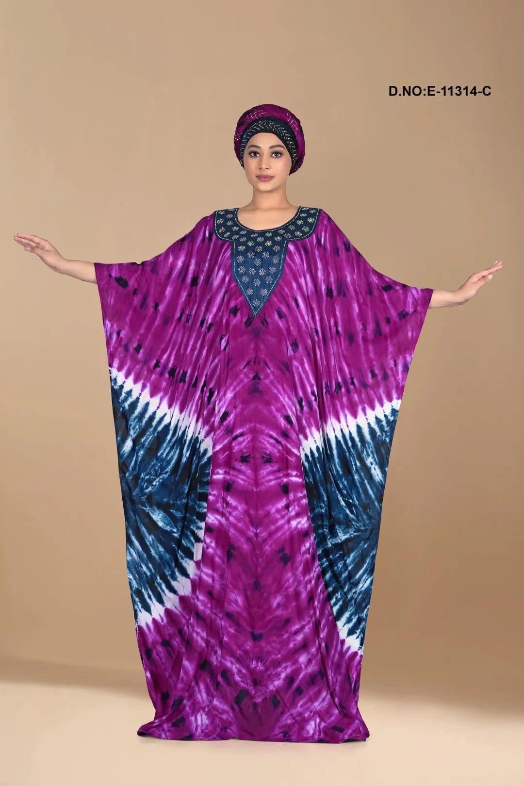 Fuchsia Farasha Gown with Jet Beaded Yoke - غاجي والا إكسبورت Gajiwala Export