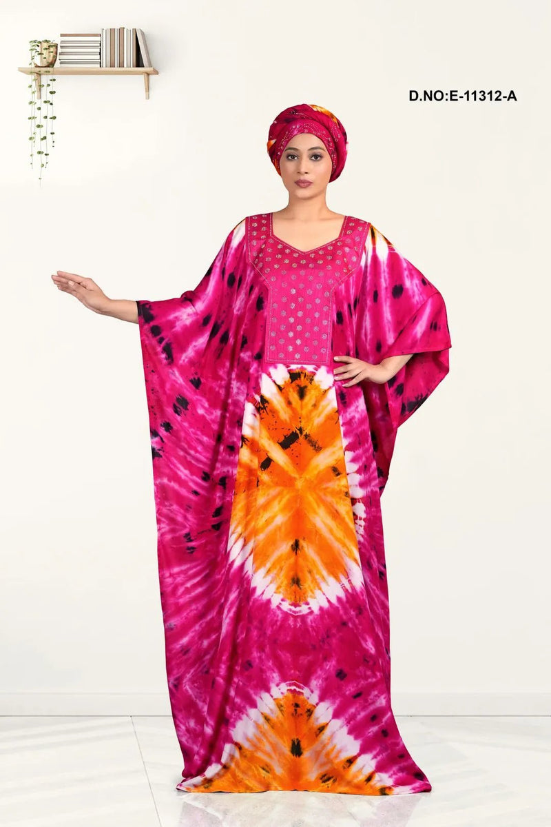Fuchsia Farasha Kaftan Gown with Crystal Yoke - غاجي والا إكسبورت Gajiwala Export